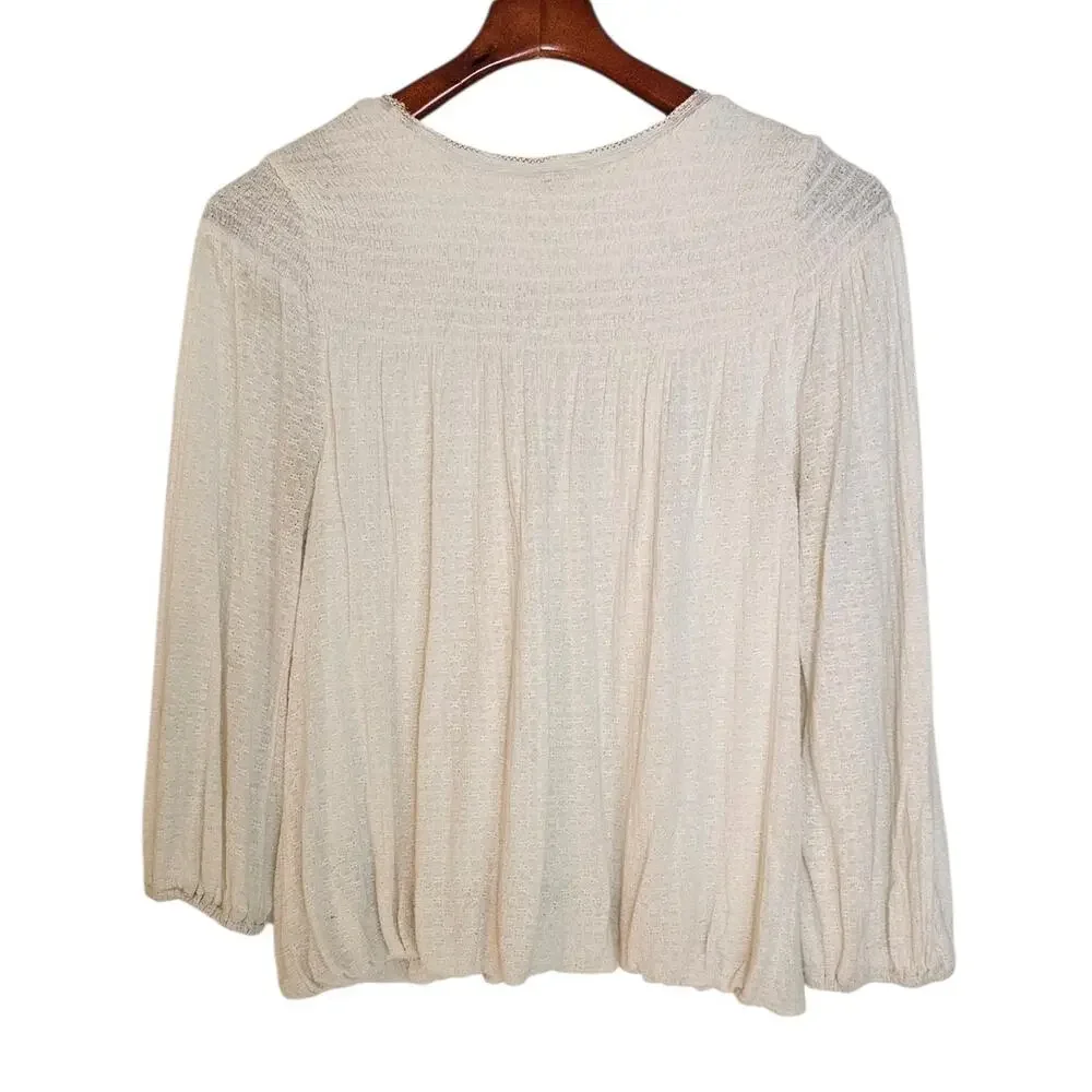 Free People Begonia Embroidered Gauze Cream White Boho Peasant Cottagecore Top